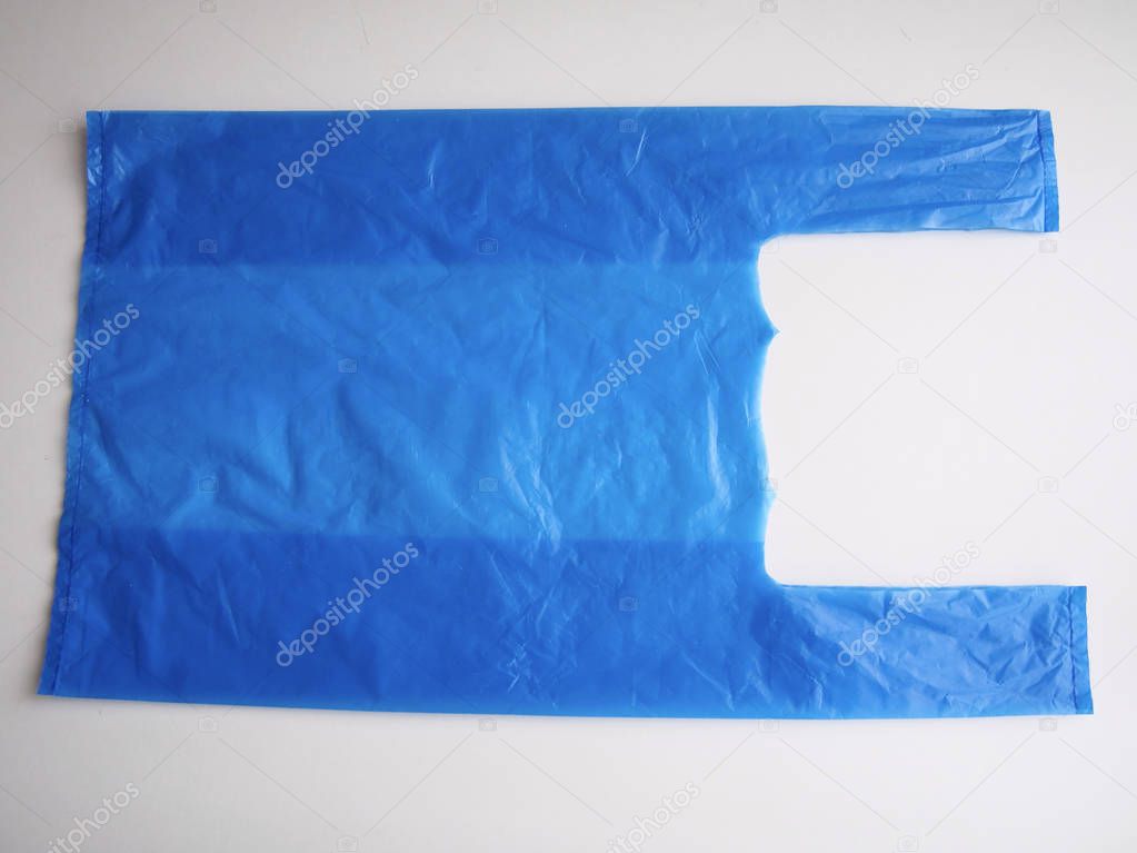 Blue plastic bag on white background