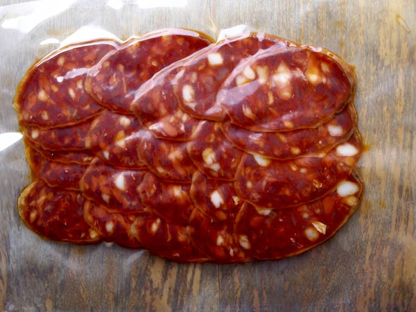 Spanish sausage vacuum packaging — Stock Photo, Image