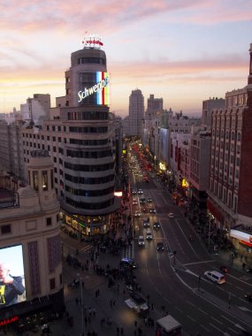 Madrid - İspanya, Gran Via Madrid sokak 11 Şubat 2017 havadan görünümü