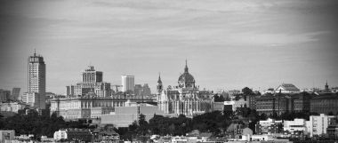 Panoraic view of Madrid in black and white clipart