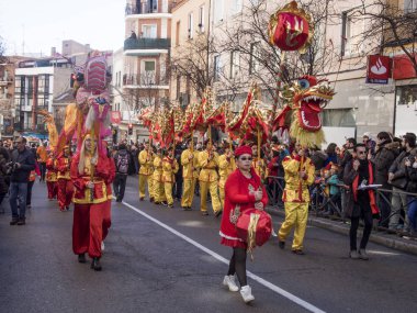 Madrid, İspanya - 18 Şubat 2018 yeni yıl Çince Parade