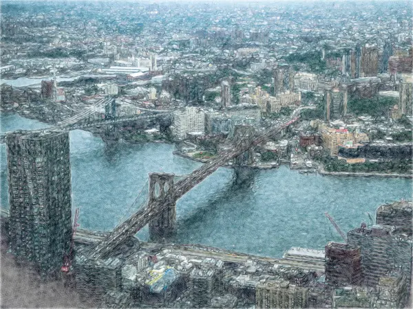 Desenho Vista Aérea Cidade Nova York — Fotografia de Stock