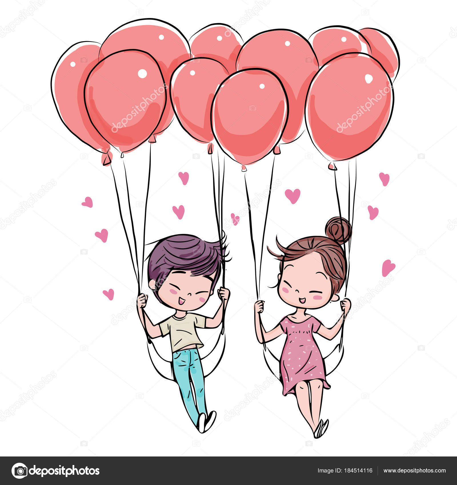 Cute Couple Love Valentine\'s Day Vector Illustration Hand Drawing ...