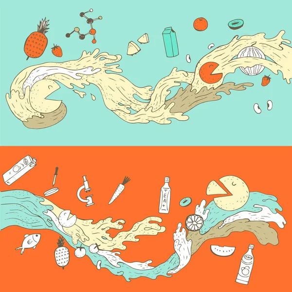 Fruits Tombant Dans Eau Éclaboussure Vector Illustration Modèle Conception Avec — Image vectorielle