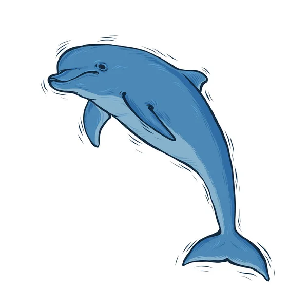 Delfín Azul Dibujado Mano Con Arte Línea Negra — Vector de stock