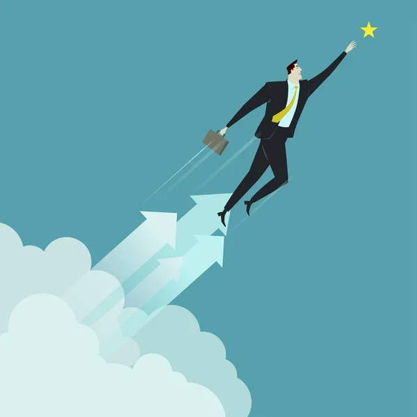 Businessman Grabbing Star Cloud Metaphor Symbol Overcoming Adversity Strategy Finding — Stock Vector