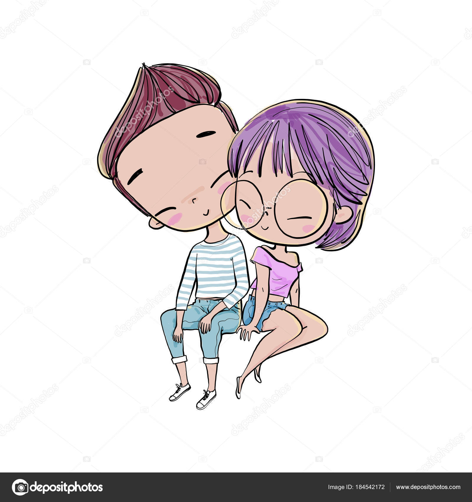 Image vectorielle Couple Mignon Amour Saint Valentin Illustration  Vectorielle Dessin Main par ©Huza - 184542172, image size:1600x1700