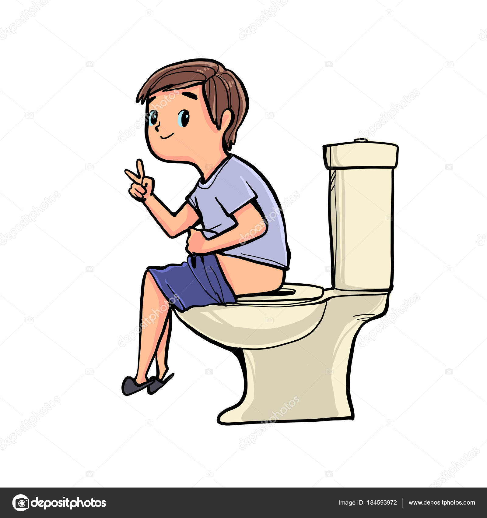 Αγόρι Κάθεται Στην Τουαλέτα Πρωί Διανυσματικά Εικονογράφηση Χέρι Στυλ  Απομονώσετε Διανυσματικό Αρχείο από ©Huza184593972