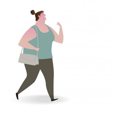 Beyaz arka plan altında rahat kıyafetler içinde dolgun kadın vektör Illustration. Çizgi film gerçekçi insanlar esnaf. Düz genç adam.