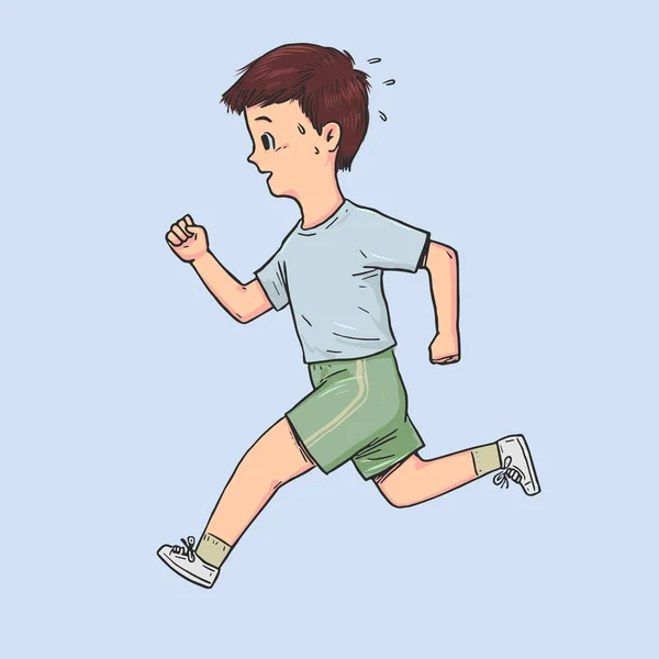 Hand Drawn Boy Running Full Length Portrait Vector Illustration White — Stock Vector