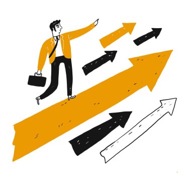 Lider büyük turuncu bir okun üzerinde duruyor ve ileri doğru hücum ediyor.