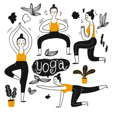 Yoga oynayan insanların çizim karakteri.. 