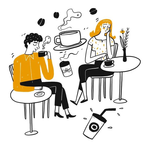 O caráter de desenho das pessoas, Coffee break . — Vetor de Stock