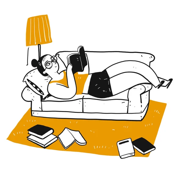Het tekenkarakter van mensen die een boek lezen. — Stockvector