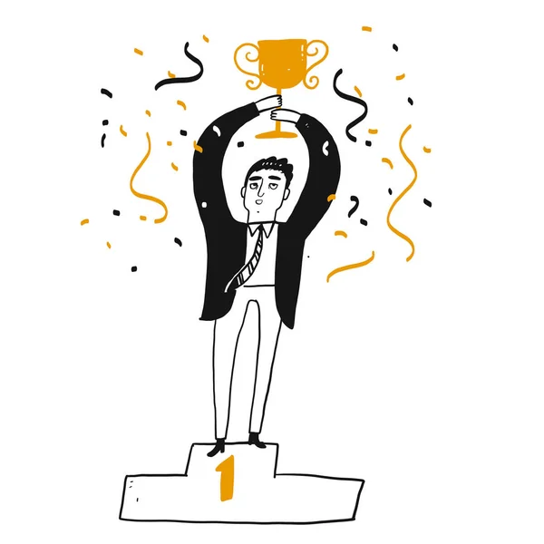 Un homme d'affaires prospère tient un trophée — Image vectorielle