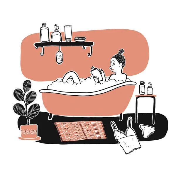 Woman bathing in a bathtub. — 스톡 벡터