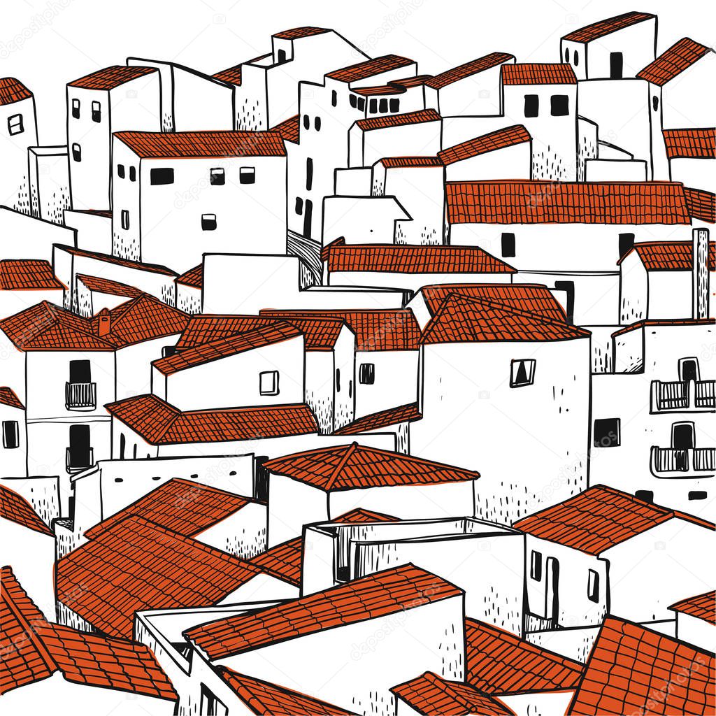 Set of hand drawn buildings