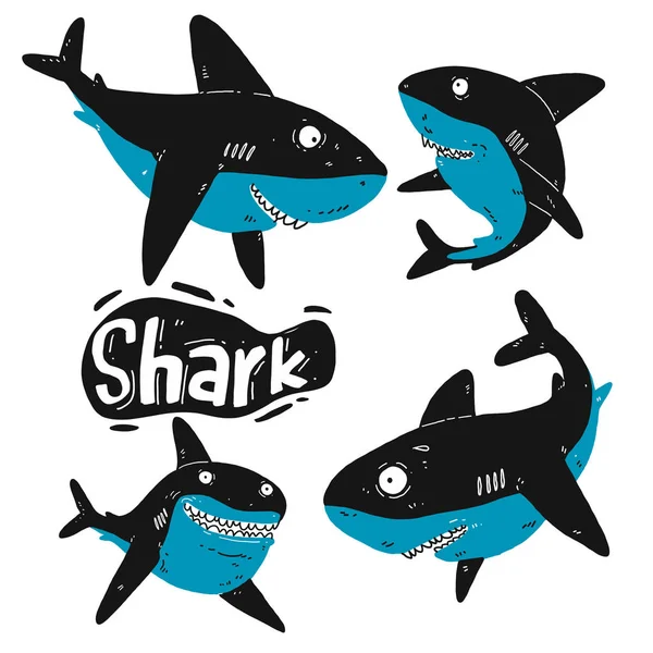 Set haai silhouet — Stockvector