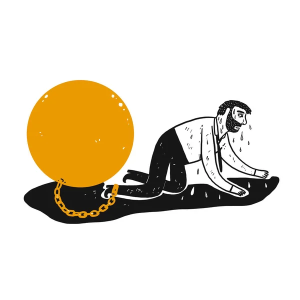 Businessman chained with large steel ball — 스톡 벡터