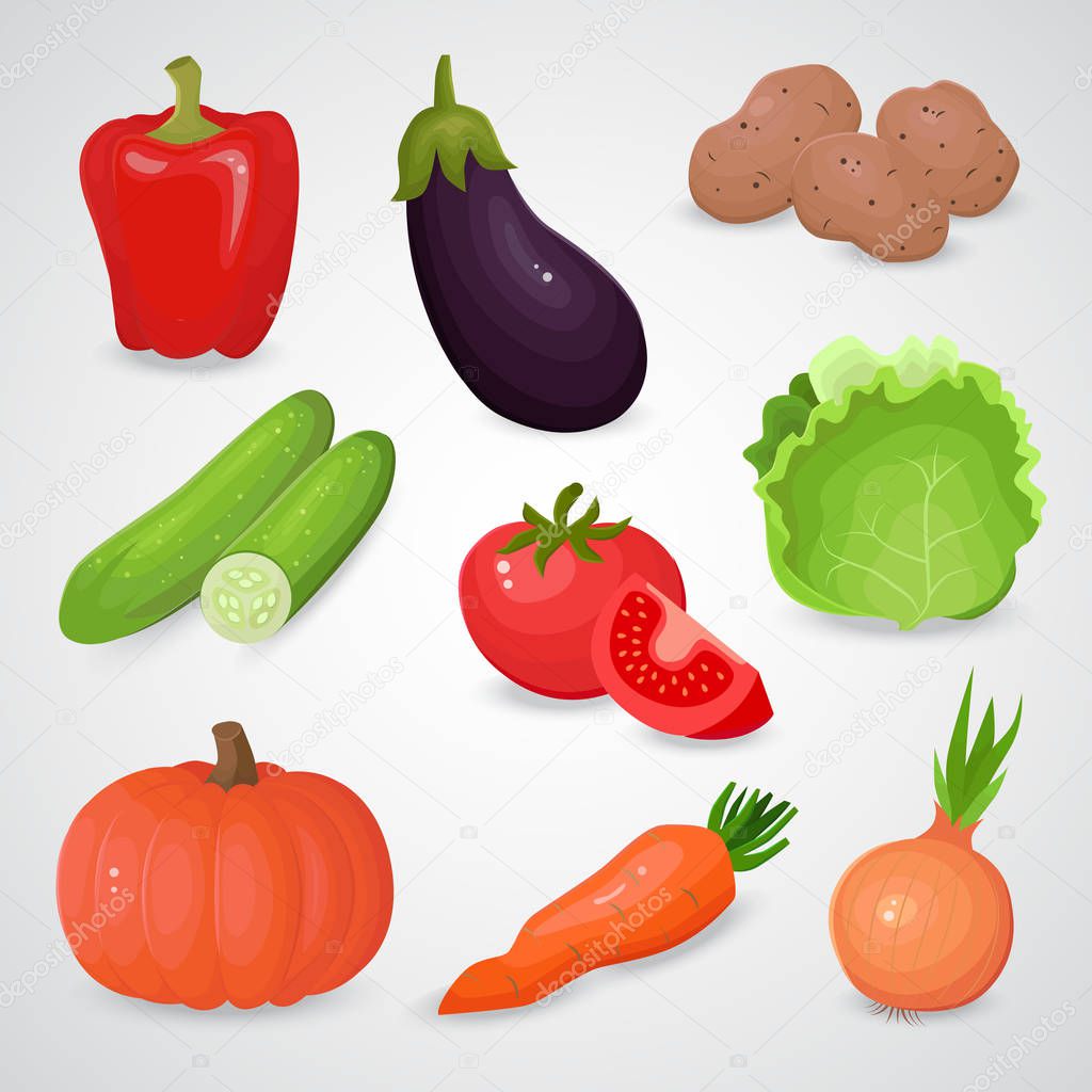 Vegetable realistic vector icon set on neutral background.
