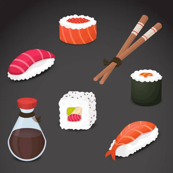 Sushi Realistische Vector Iconen Neutrale Achtergrond — Stockvector