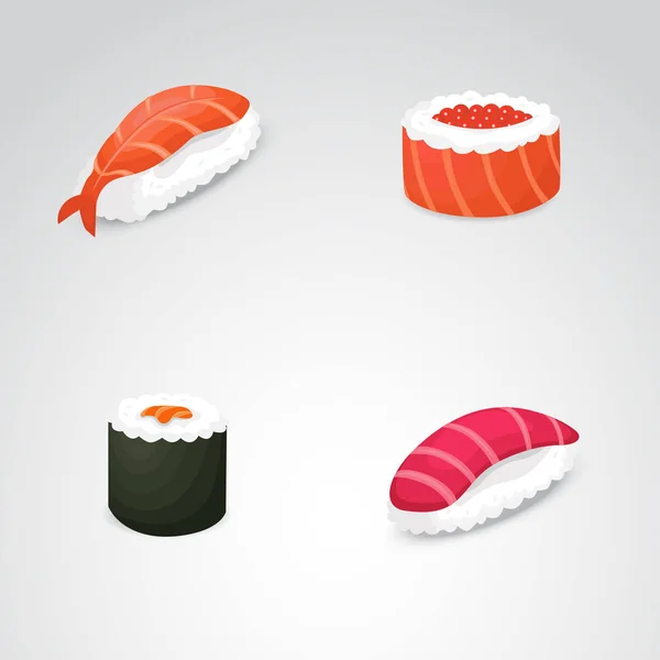 Sushi Realistické Vektorové Ikony Neutrálním Pozadí — Stockový vektor