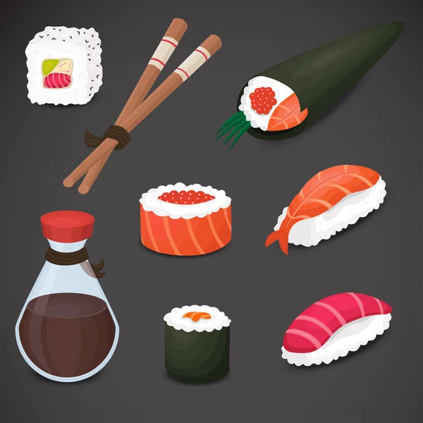 Sushi Realistische Vektorsymbole Auf Neutralem Hintergrund — Stockvektor