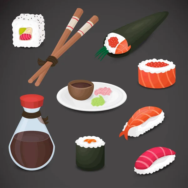 Sushi Reális Vektor Ikonok Semleges Háttérrel — Stock Vector