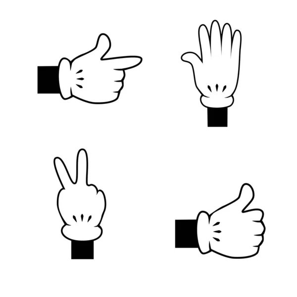 Cartoon Hand Gebaar Pictogram Set Geïsoleerd Witte Achtergrond — Stockvector