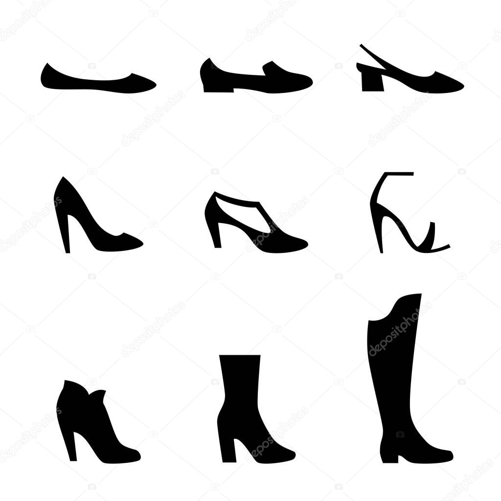 Female shoe, boots vector icon set.