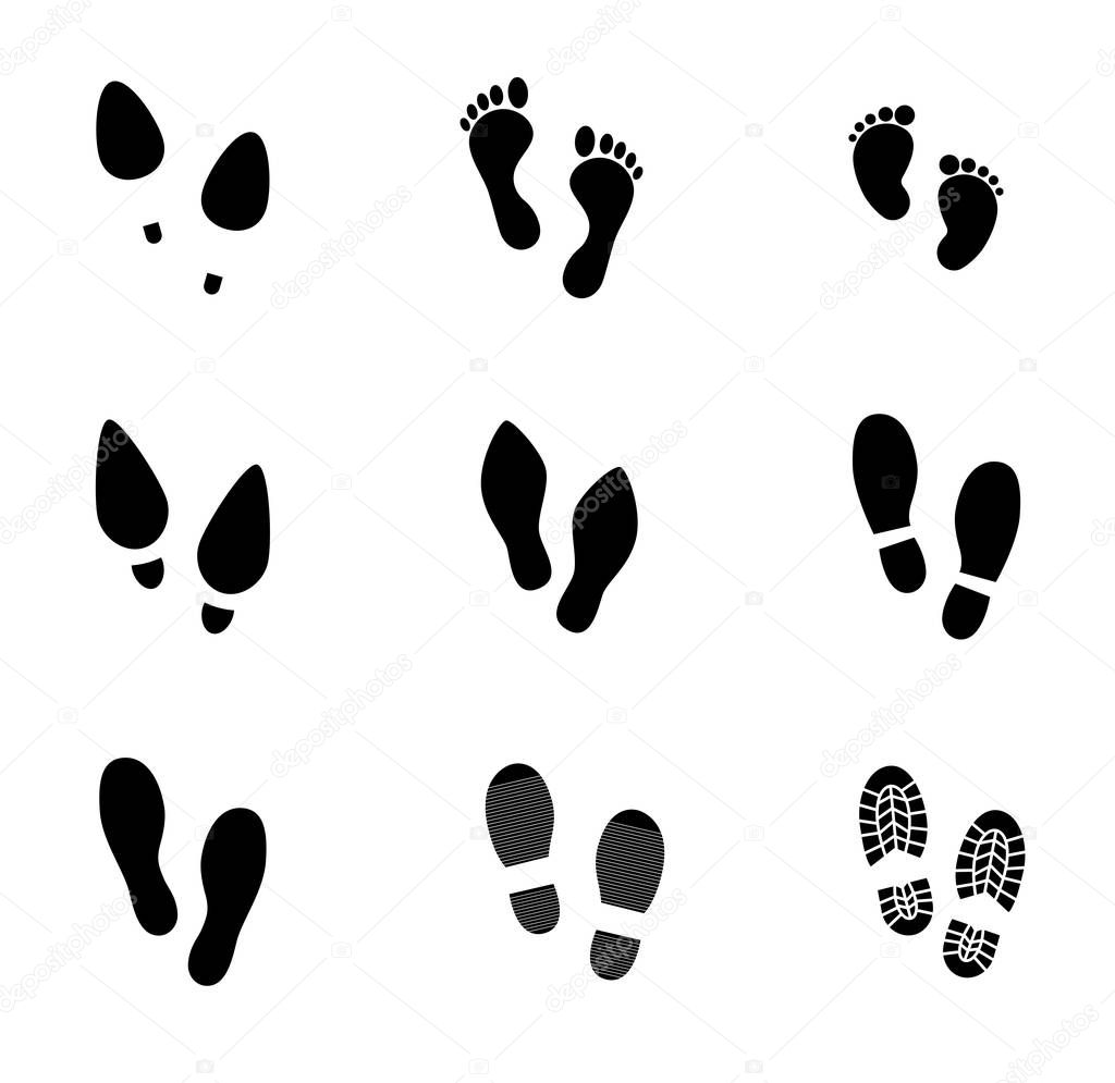 Human footprints icon on white background. Vector art.