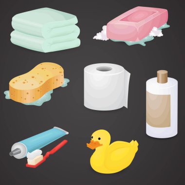 Banyo ikonu seti. Nesne tarafsız bir arkaplanda izole edildi. Vektör sanatı.