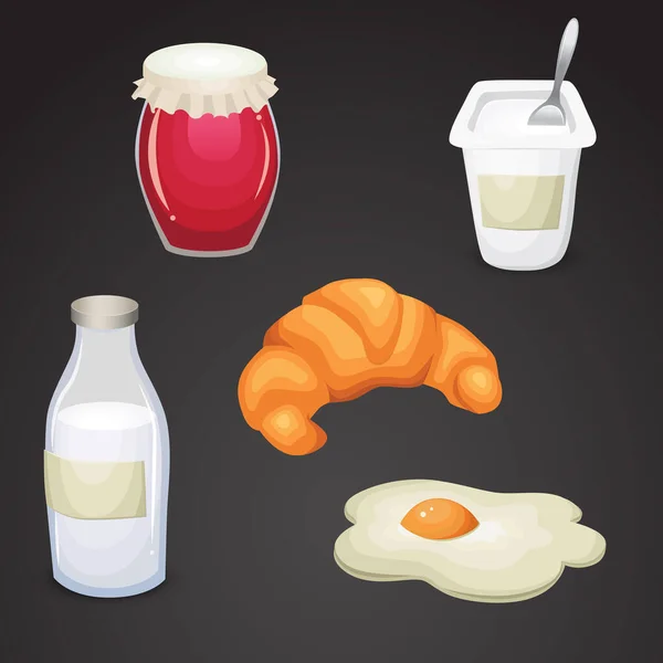 Kahvaltı Ürünleri Ikonlarının Vektör Kümesi — Stok Vektör