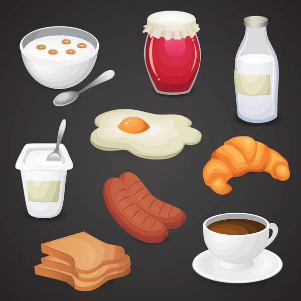 Vector Conjunto Productos Desayuno Iconos — Archivo Imágenes Vectoriales
