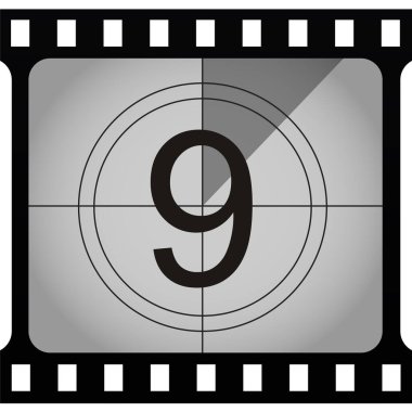 Film şeridi gerisayımında dokuz numara, basitçe vektör illüstrasyonu   