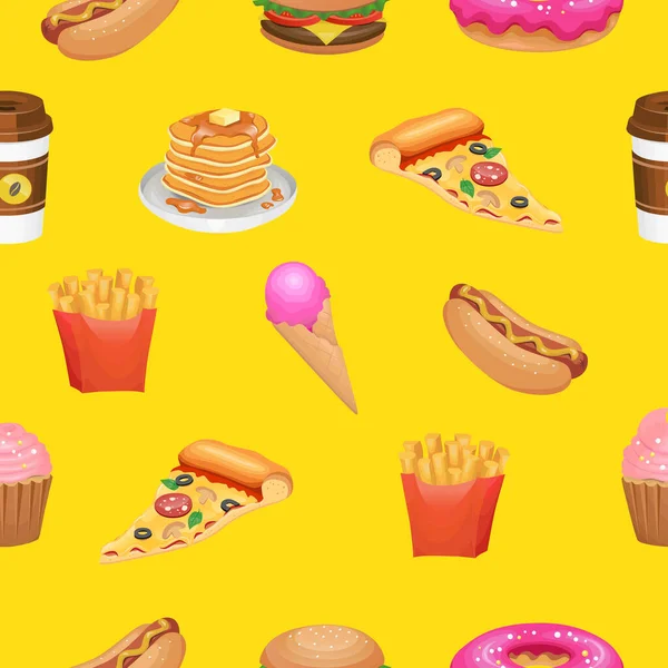 Fast Food Modèle Sans Couture Illustration Vectorielle Simple — Image vectorielle