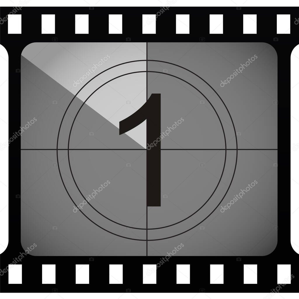 one number at film strip countdown, simply vector illustration   