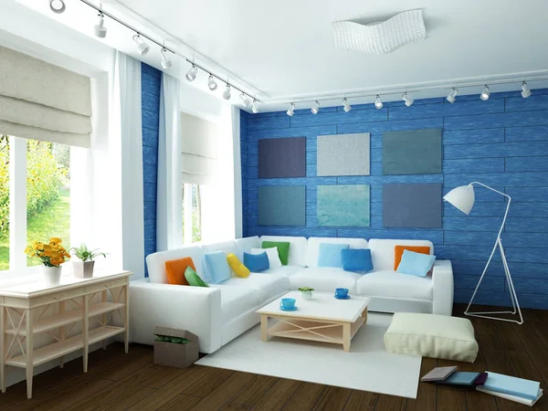 Moderne blauwe kamer — Stockfoto