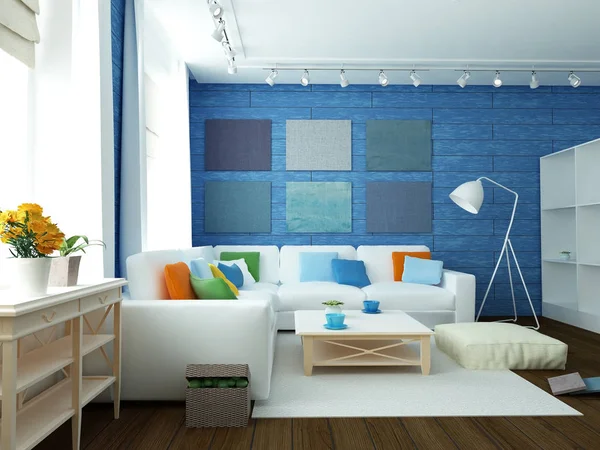 Sofá no quarto azul moderno — Fotografia de Stock
