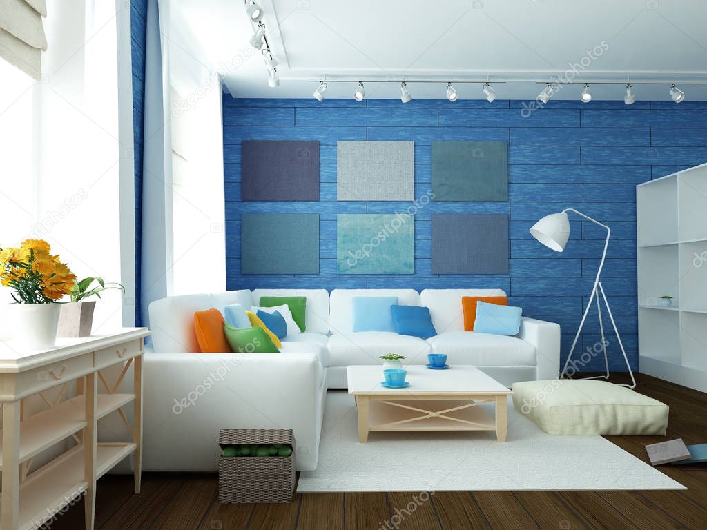 sofa in modern blue room