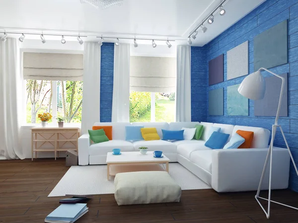 Quarto azul moderno — Fotografia de Stock