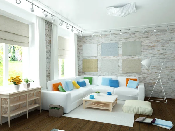 Moderne witte woonkamer — Stockfoto