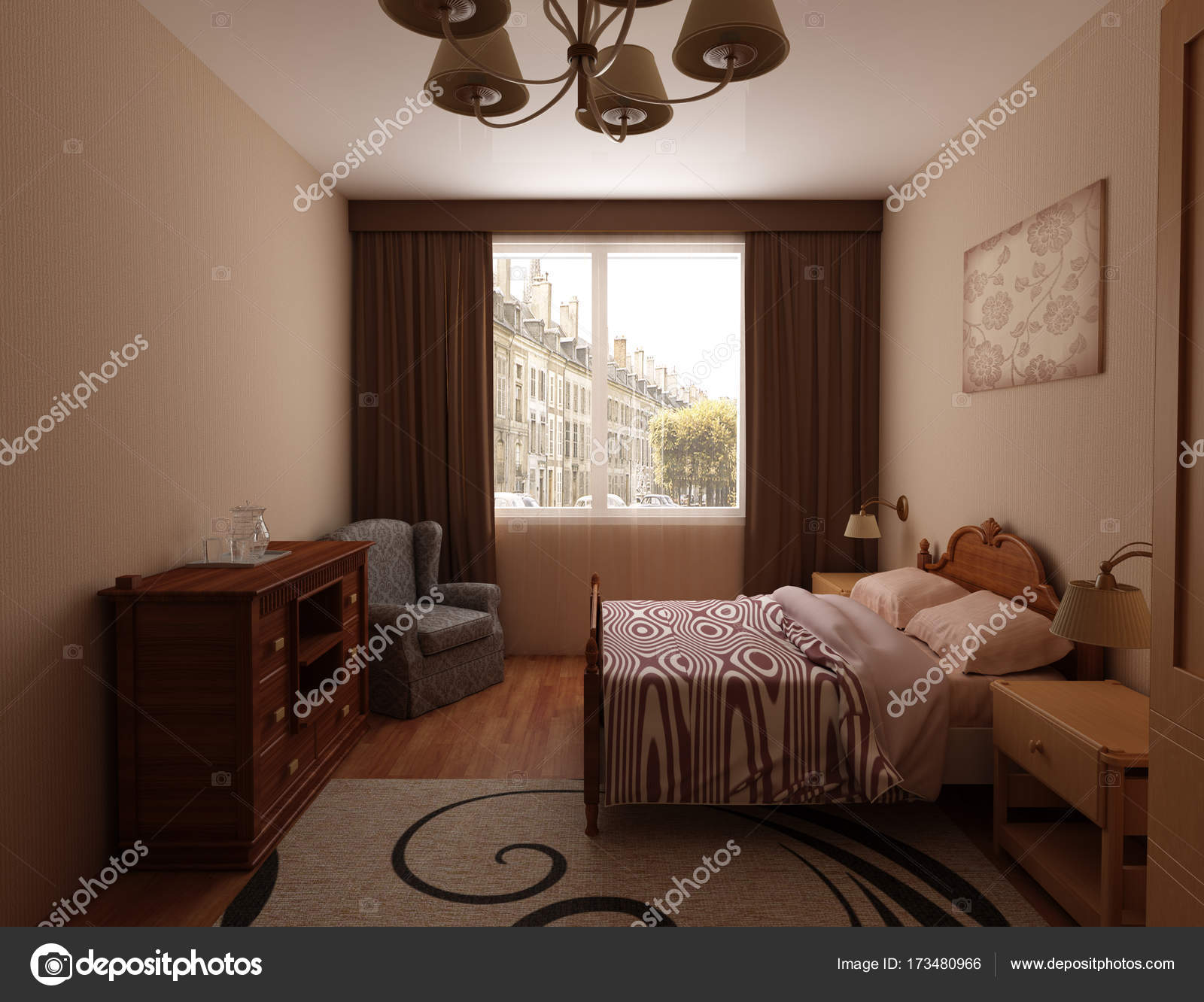 Mysiga sovrum inredning — stockfotografi © lisunova #173480966
