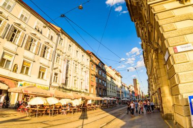 Graz city Avusturya turistik spot hauptplatz ve Herrengasse görünümü