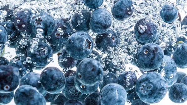 Mirtilli che cadono in acqua su sfondo bianco — Foto Stock