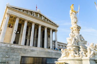 Austrian parliament building with Athena statue on the front Bea