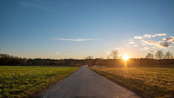 Straße Durch Ländliches Gebiet Die Wald Führt Landwirtschaftliche Felder Den — Stockfoto