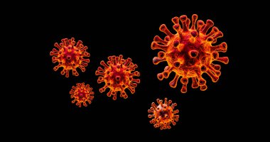 Kanın mikroskop altında grip COVID-19 virüsü görüntüsü. Coronavirus Covid-19 salgını geçmişi. 3B Hazırlama arkaplanı.