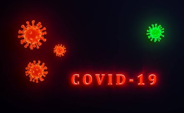 Kanın mikroskop altında grip COVID-19 virüsü görüntüsü. Coronavirus Covid-19 salgını geçmişi. 3B Hazırlama arkaplanı.
