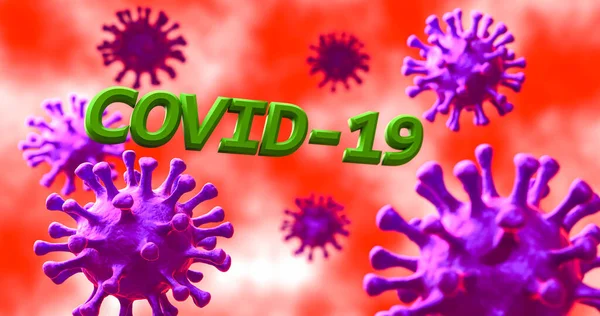 Image of Flu COVID-19 virus cell under the microscope on the blood.Coronavirus Covid-19 outbreak influenza background. 3D Render background.